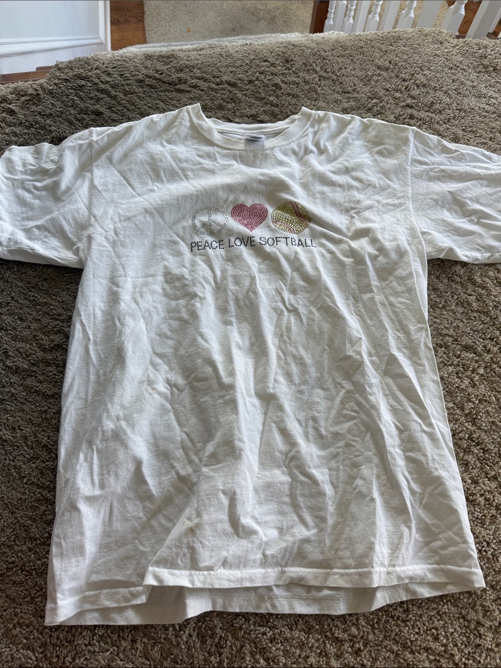 Peace Love Softball Girls' White Graphic Tee